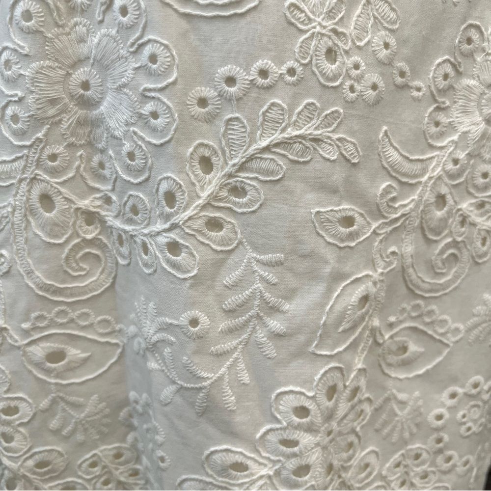 Karen Kane Cotton Eyelet Midi Dress Adjustable Straps Scalloped Hem Ivory M NWT - Picture 12 of 13